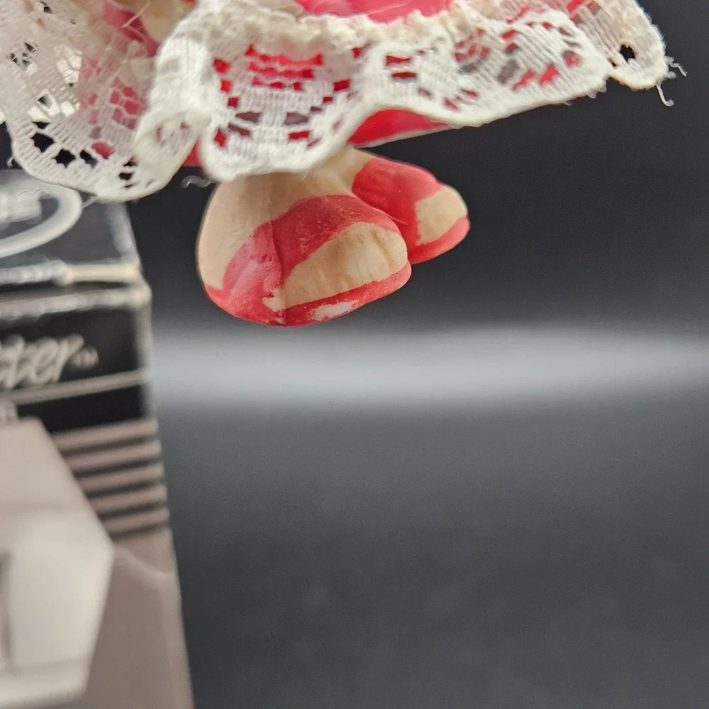 Vintage Chiming Critters Mouse Holding Baby Christmas Ornament Lace Trim 3